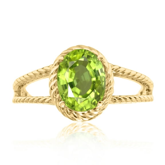 1.25 Carat Peridot Oval Shape Ring In 10K Solid Rose, White & Yellow Gold