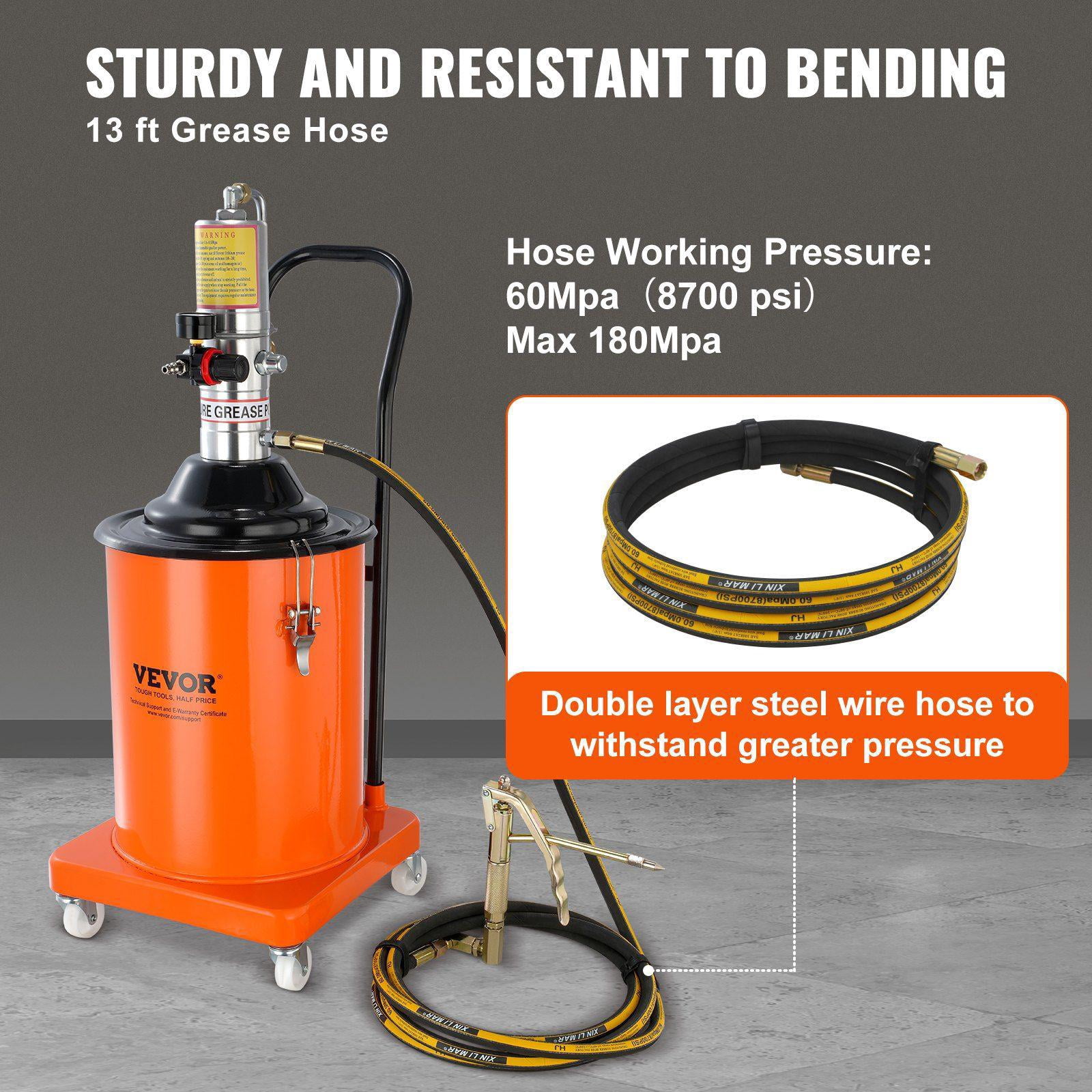 Air Operated Grease Pump 5 Gallon 20L with 13 ft High Pressure Hose Grease Gun Pneumatic Grease Bucket Pump Wheels Portable Lubrication Pump 50:1 Pressure Ratio