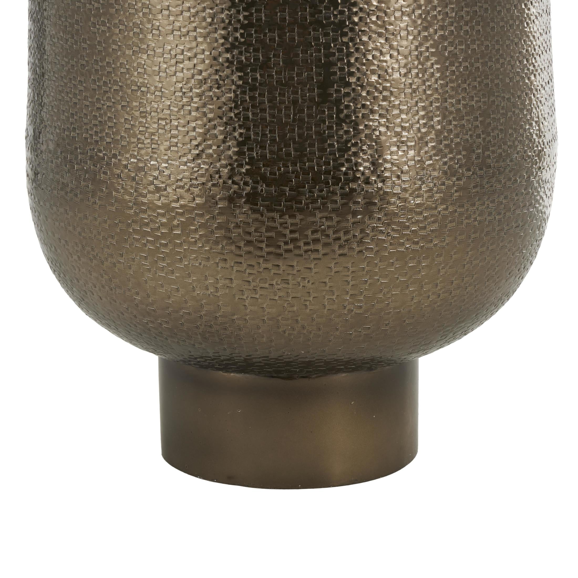 DecMode 31" Geometric Textured Wide Floor Brass Aluminum Metal Vase with Elevated Base