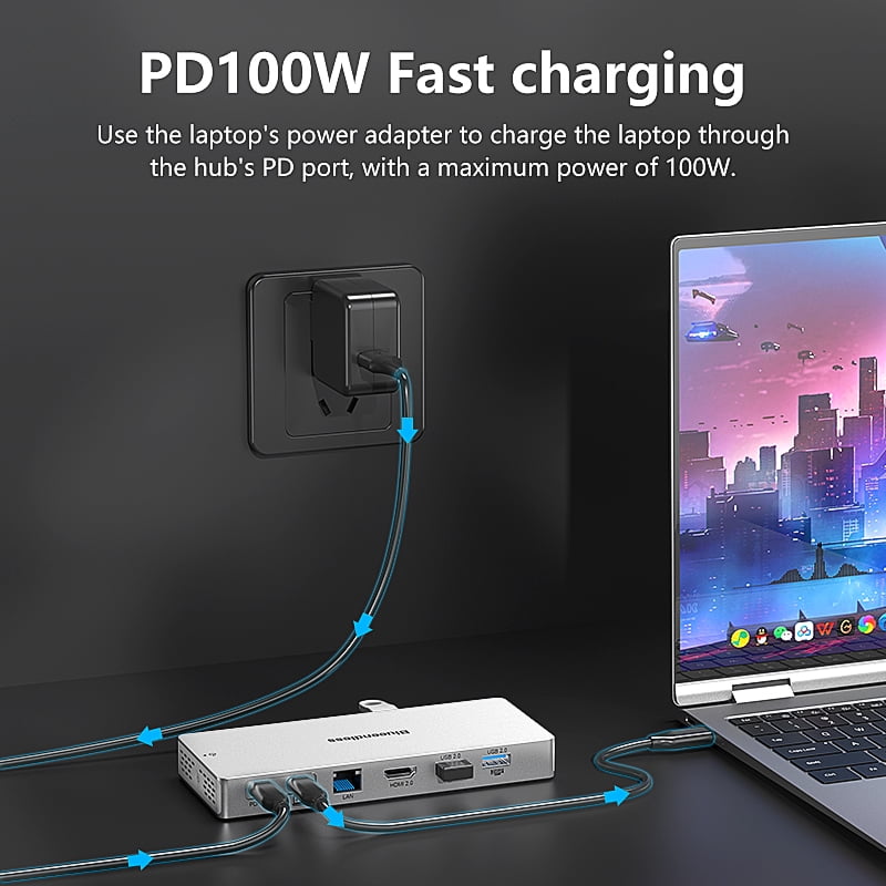 14 in 1 USB C Hub,  USB C Docking Station Dual Monitor, Adapter with HDMI(4K60Hz), Ethernet, 3 USB 10G,100W PD, SD/TF, Audio, Laptop Docking Station for Dell/HP/Lenovo/ThinkPad/Surface