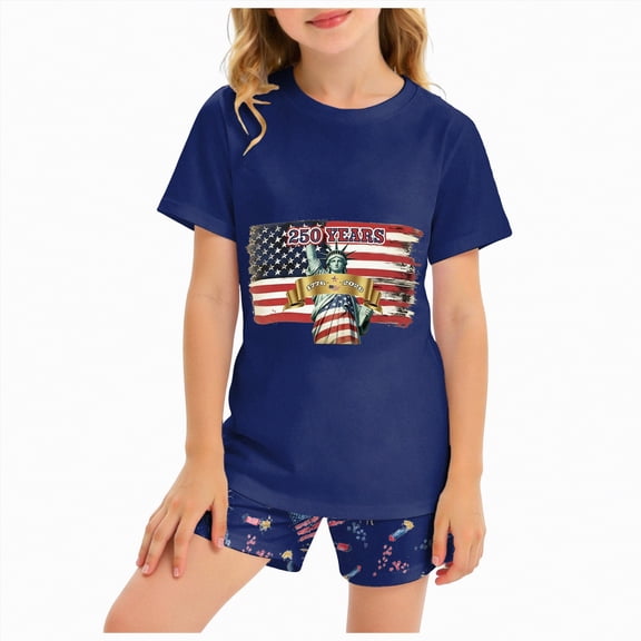 Toddler Girl Clothes for Independence Day Girls 4 Of July Outfit Set Print Short Sleeve T-Shirt and Shorts Set
