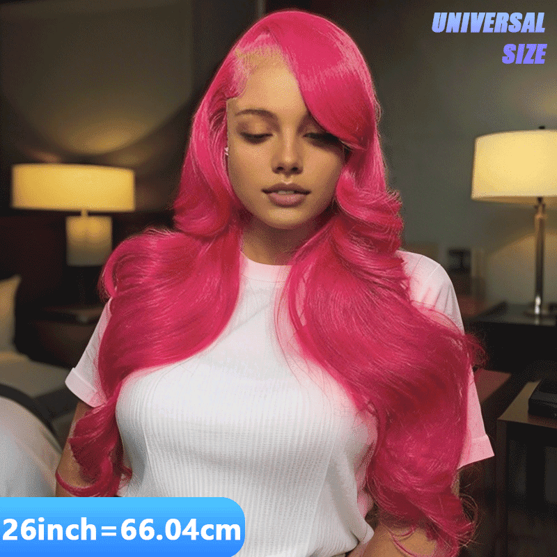 Pink Colored 13x4 Lace Front Wig Body Wave Brazilian Remy Human Hair Wigs Preplucked Natural Hairline High Density Elegant Hairstyle For Women Daily&Birthday&Wedding Use Wig 180 Density 26 Inch