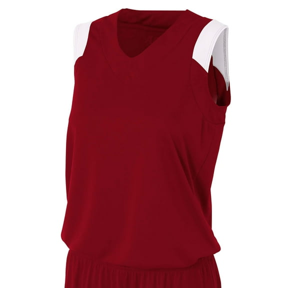 A4 Moisture Management V-Neck Muscle For Women in Cardinal/White | NW2340