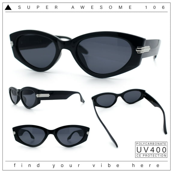 Womens Art Deco Mod Thick Temple Cat Eye Sunglasses All Black