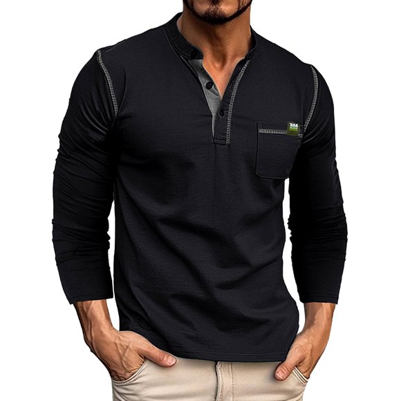 Men's Casual Long Sleeve Pocket Tee with Raglan Sleeve Design for Autumn Winter Comfort