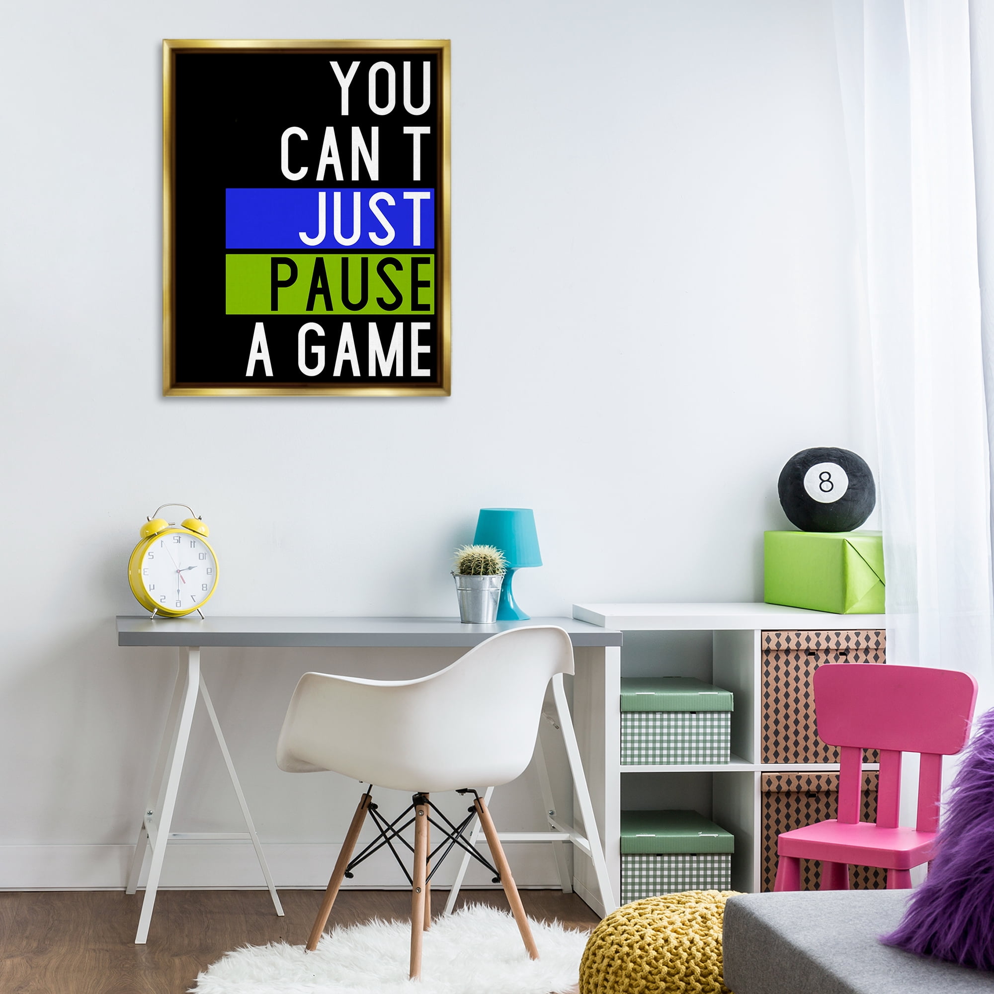 Stupell Industries Can't Pause a Game Typography Painting Gold Floater Framed Art Print Wall Art, 25 x 31