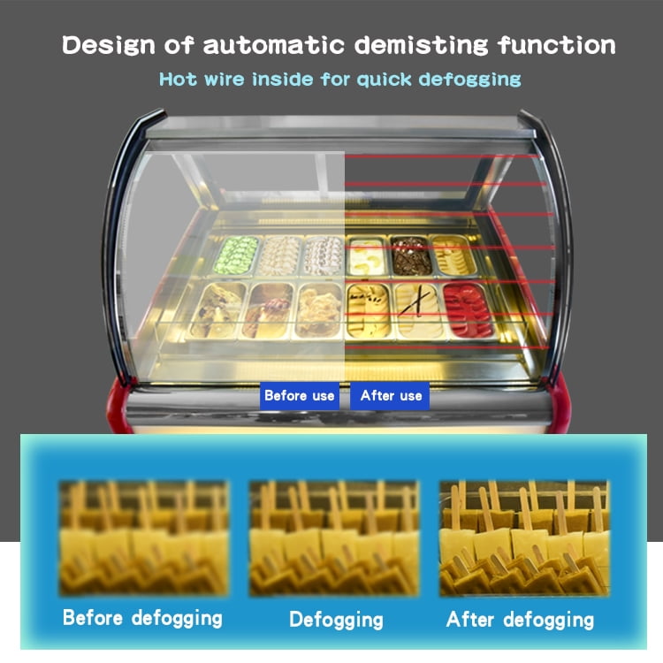 Kolice Commercial 12 Pans Gelato Showcase Display Freezer Hard Ice Cream Freezer Showcase-Red Color, Cool Air Convection Design,Auto Defrost, Anti-Fog Glass