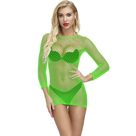 

Tangnade womens underwear Sexy Fishnet Babydoll Lingerie Sleepwear Bodysuit Green Free size