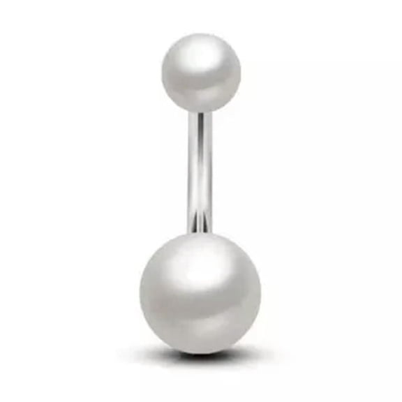 K-KED Body Pierced Delicate Jewelry Imitation Pearl Belly Navel Ring Fashion Accessories -White-1.6*12*5mm