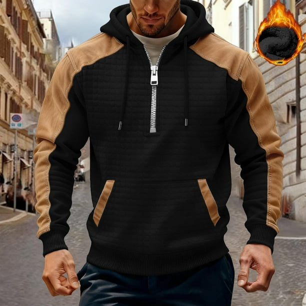 pstuiky Camisas casuales de manga larga para hombre, Pantalón corto informal de color liso para hombre, para exteriores, con bolsillo, cremallera y manga larga con capucha s