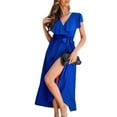 thumbnail image 2 of Abcnature Womens Maxi Dress Savings Clearance Deals, Women Ruffle V-Neck Wrap Slit Dress, Plus Size Summer Casual Long Dresses, Wedding Guest Dresses Beach Party Dress Blue L, 2 of 5