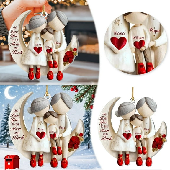 Custom "Love You to The Moon and Back" Ornament, Personalized 1-Layer Acrylic Grandparent Gift from Grandchild, Christmas Keepsake for Grandma & Grandpa