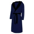 thumbnail image 3 of MAWCLOS Men Dressing Gown Hoodie Wrap Robe Long Sleeve Bath Robes Men's Soft Nightwear Sleeping Pajamas Navy Blue Black 3XL, 3 of 7