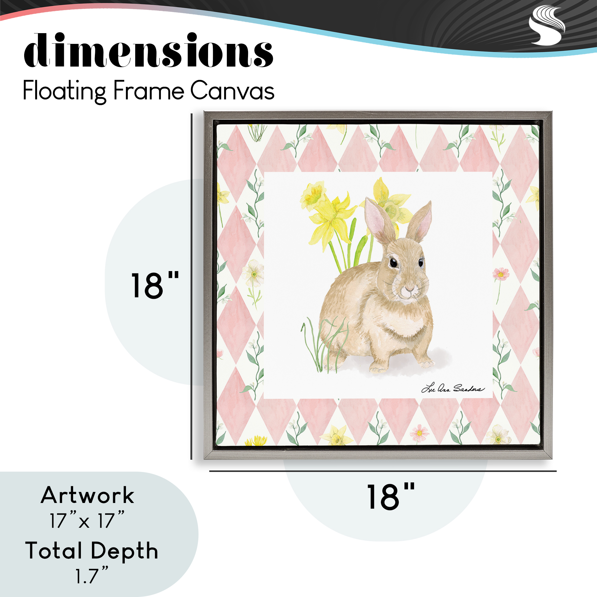 Bunny on Pink Argyle Gray Framed Floater Canvas Wall Art, design by Lee Ann Sanders