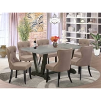 East West Furniture V696SI648-7 7-Piece Kitchen Dining Room Set- 6 Kitchen Chairs with Coffee Linen Fabric Seat and Button Tufted Chair Back - Rectangular Table Top & Wooden Legs - Cement and Wire...