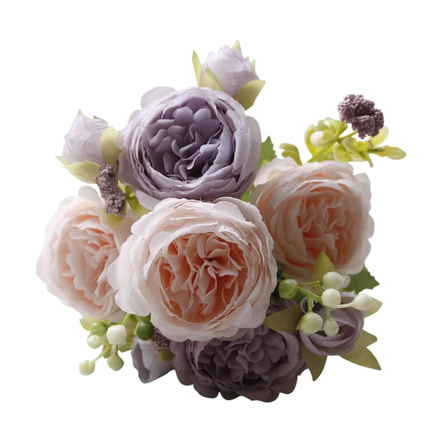 Peones Flores Artificiales, Seda Artificial Falsa Pión Ramo de Boda, 32cm 5 Cabezas 6cm Novia San Valentín Decoración, Pión Flores Artificiales