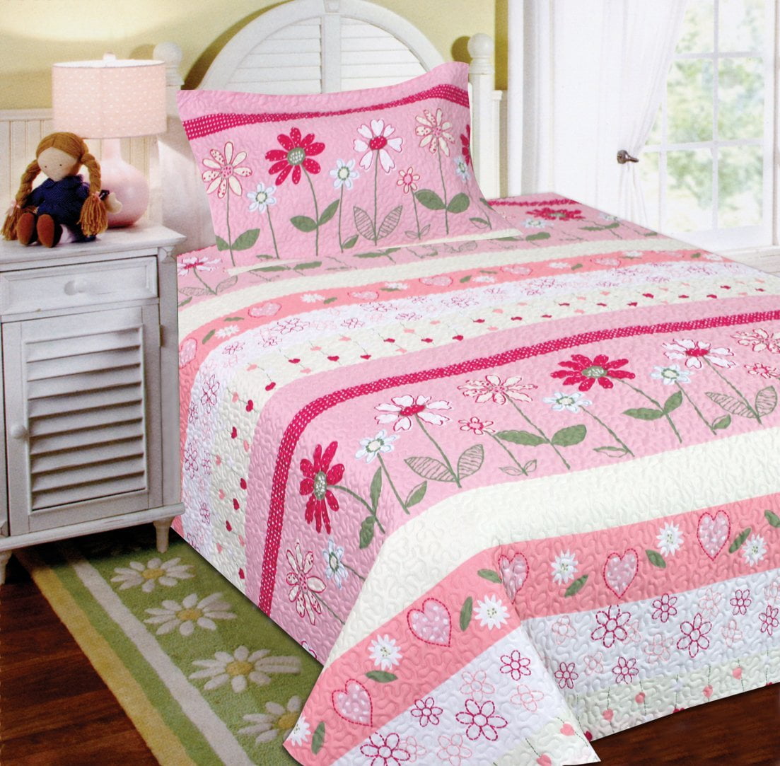 Mk Collection 2 Pc Bedspread Teens Girls Pink Floral New Walmart Com Walmart Com