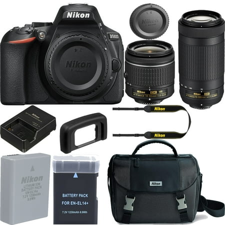 Image of Nikon D5600 DSLR Camera with 18-55mm and 70-300mm Lenses with Spare Battery & Nikon Carrying Case Kit