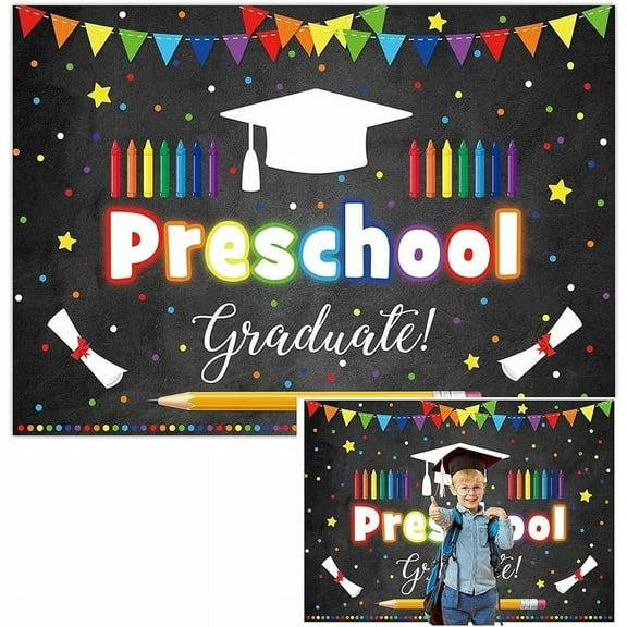 Preschool Graduate Backdrop Kindergarten Pre K Congrats Grad Graduation Congratulations School Background Prom Party Decor Banner Studio Photobooth Prop Photography Favors