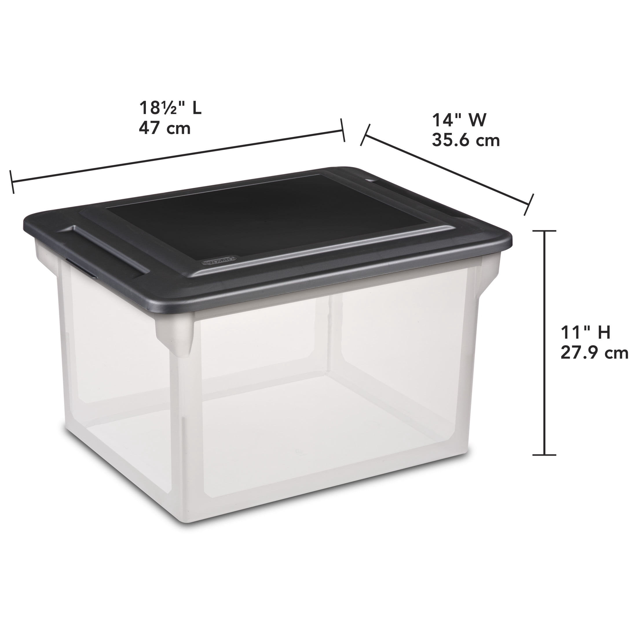 Sterilite File Box, Clear Plastic Bin with Black Lid, Letter