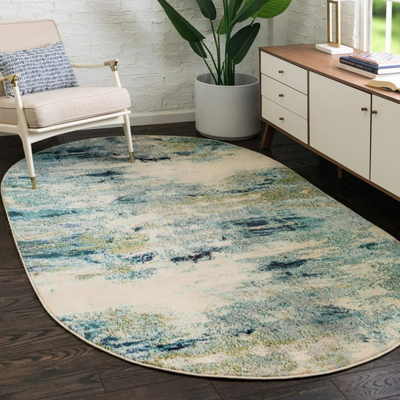 Unique Loom Chromatic Collection Area Rug - Avalon (5' x 8' Oval Light Blue/Gray)