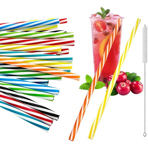 50pcs Reusable Plastic Straws, Straws Drinking Plastic with Cleaning Brush, Dishwasher Safe, Reusable Straws for Smoothies, Juice, Cocktail, Hot Drink