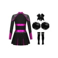 thumbnail image 2 of iiniim Girls Cheer Leader Cheerleading Long Sleeve Crop Top Skirt and Pom Poms Stocking Hair Tie Hot Pink&Black 8, 2 of 7