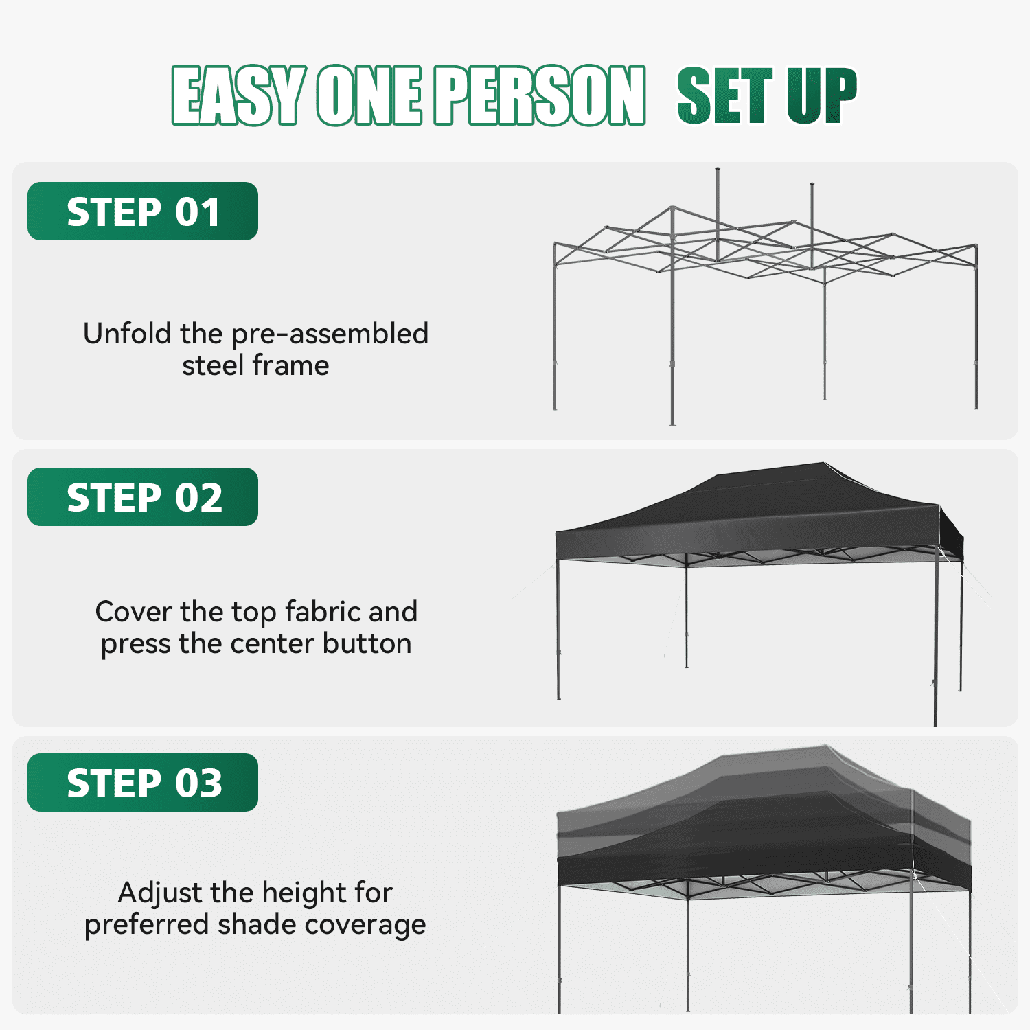 Dateyes 10x15FT Pop Up Canopy, Outdoor Canopy Tent with Carry Bag, Easy Setup Portable Instant Canopy with 4 Sandbags and 8 Stakes for Outdoor Events, Commercial, Beach, Backyard, Lawn, Black