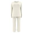 thumbnail image 6 of Unir Women Solid Loungewear 2 Piece Set, Crew Neck Loose Sweatshirt & Elastic Drawstring Wide Leg Pants Relaxed Home Wear True To Size, 6 of 7