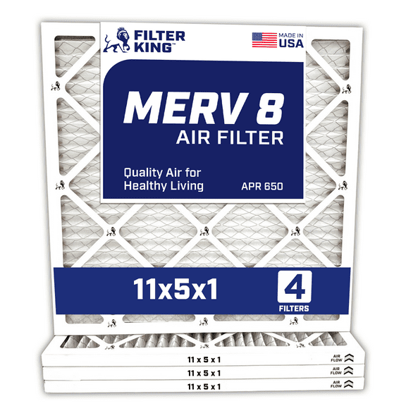 Filter King 11x5x1 Air Filter | 4-PACK | MERV 8 HVAC Pleated A/C Furnace Filters | MADE IN USA | Actual Size: 11 x 5 x .75"