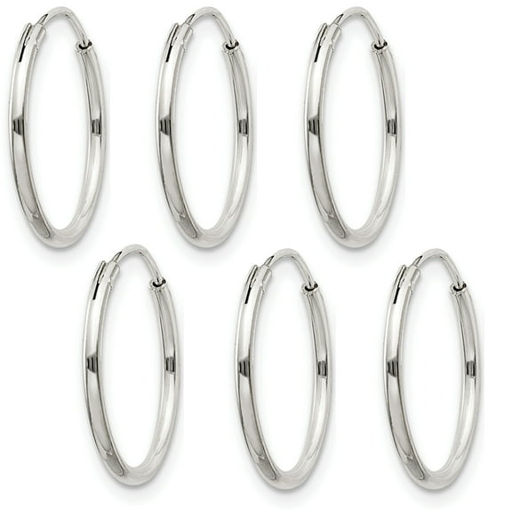 3 Pairs - .925 Sterling Silver (Medium Size 1.25x16mm) Endless Hoop Earrings With Anti-Tarnish (6Pcs/3Pairs)