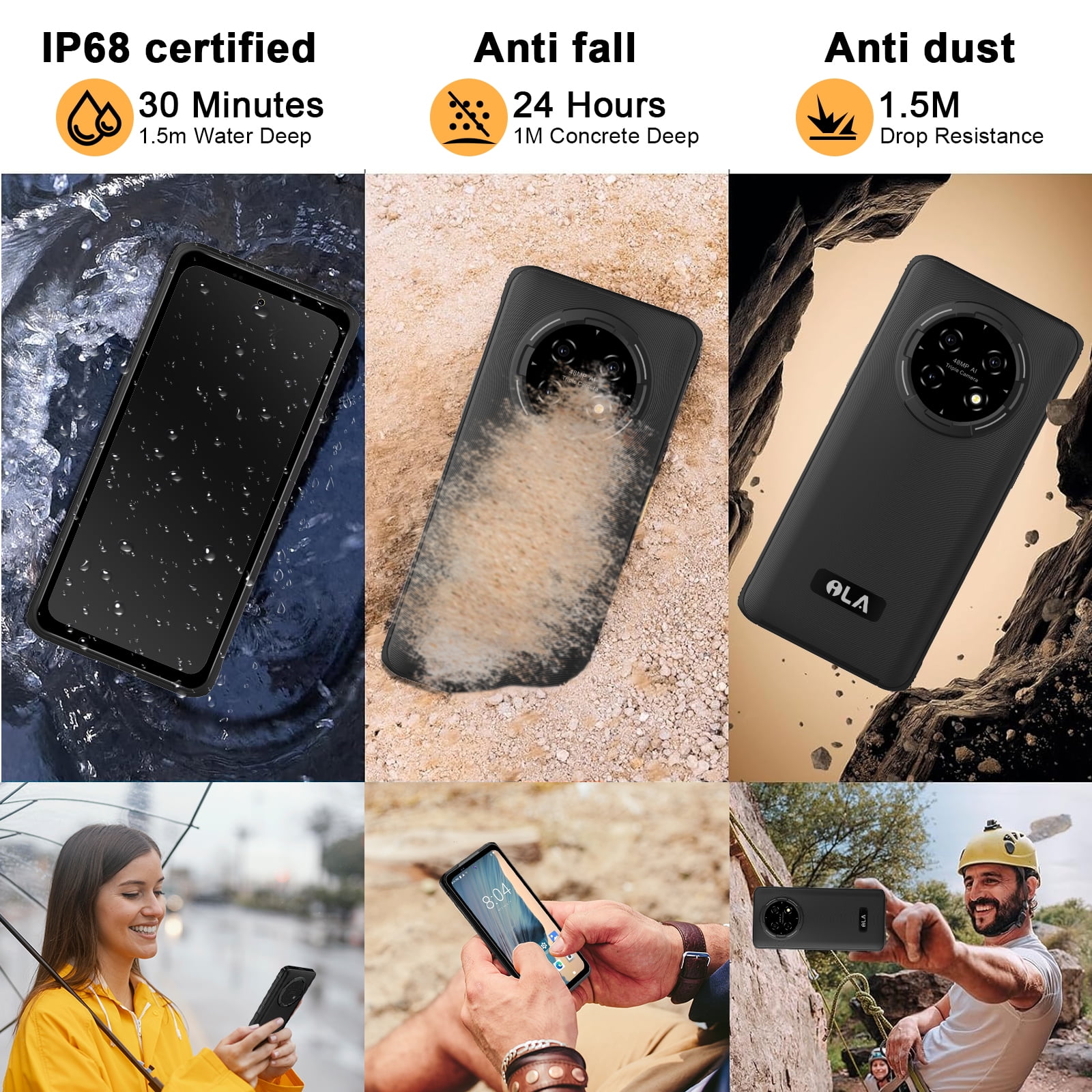 Rugged Smartphone, Android 13 Phone With 8GB+256GB SD Mobile Phones,6.67 Inch Smartphone 48MP+24MP 5000mAH Battery Outdoor Rugged Smartphone