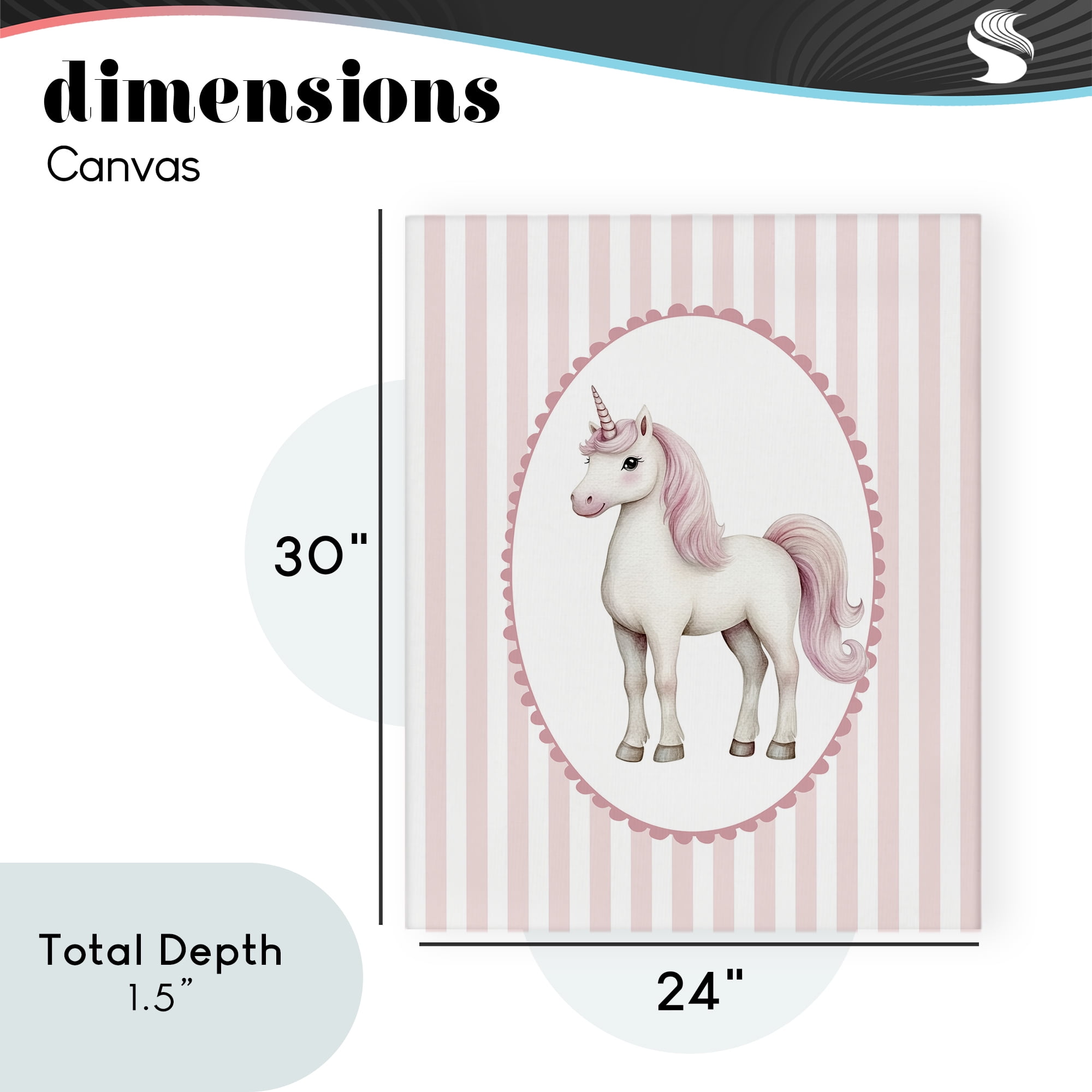 Gentle Unicorn on Pink Stripes Canvas Wall Art, design by Christine Simpson Art