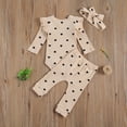 thumbnail image 4 of Okbabeha Newborn Baby Girl Clothes Fall Winter Outfit 0 3 6 9 12 18Months Ruffle Long Sleeve Ribbed Romper+Pants+Headband Set, 4 of 7