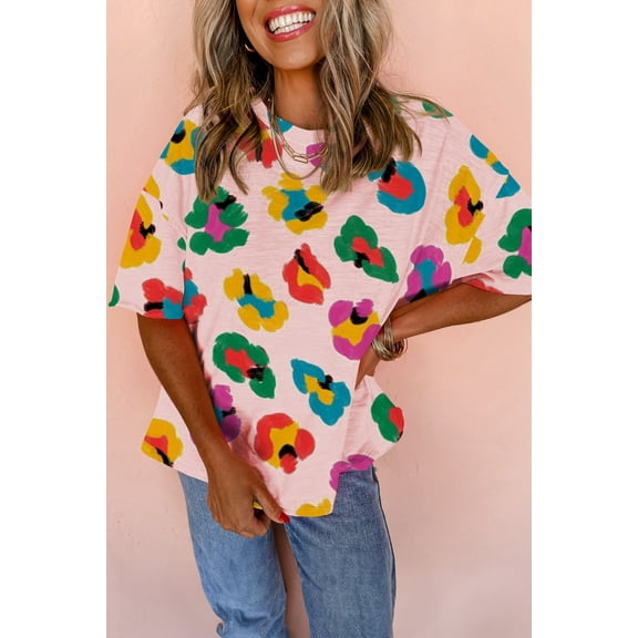 Ahlaray Vibrant Pink Leopard Oversized Tee - Casual Summer Essential!