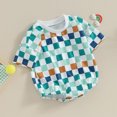 thumbnail image 2 of Bagilaanoe Newborn Baby Girl Boy Rompers Checkerboard Print Short Sleeve Bodysuit 3M 6M 12M 18M Infant Summer One Piece Jumpsuit, 2 of 6
