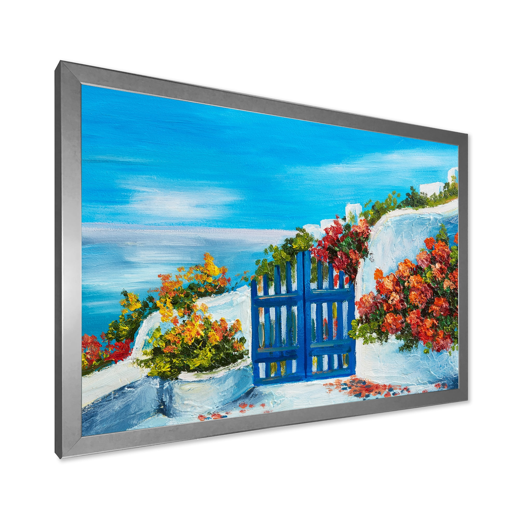 Designart 'House With Colorful Flowers Near The Sea III' Nautical & Coastal Framed Art Print
