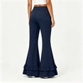 thumbnail image 4 of Flare Pants for Women Wide Leg Elastic Waist Loose Casual Pants Layered Ruffled Hem Pants with Pockets, M, 4 of 5