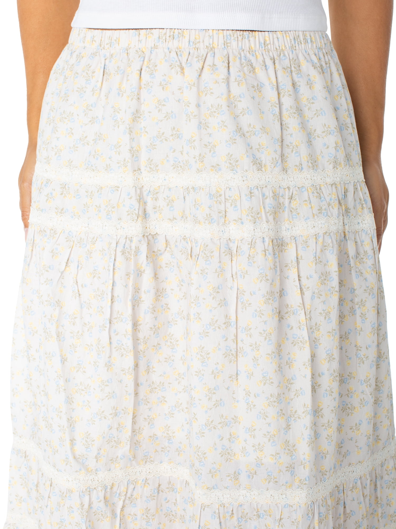 Celebrity Pink Women's and Women's Plus Tiered Ruffle Skirt with Lace Trim, Sizes XS-XXXL