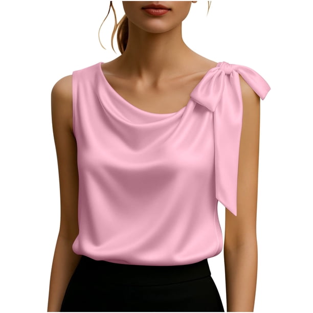 Tops Casuales sin Mangas para las Mujeres Elegante Satén Encaje Blusa, Tanque de Verano de Color Sólido para el Uso Diario