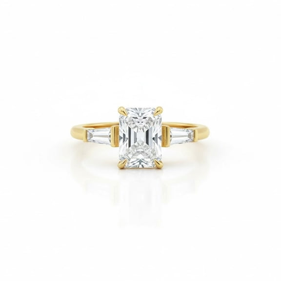 Radiant & Side Tapered Baguette Cut Diamond Engagement Ring, Wedding Three Stone Ring, Stackable Promise Ring, Anniversary Gift Ring, Proposal Ring, April Birthstone Ring, Handmade Jewelry.