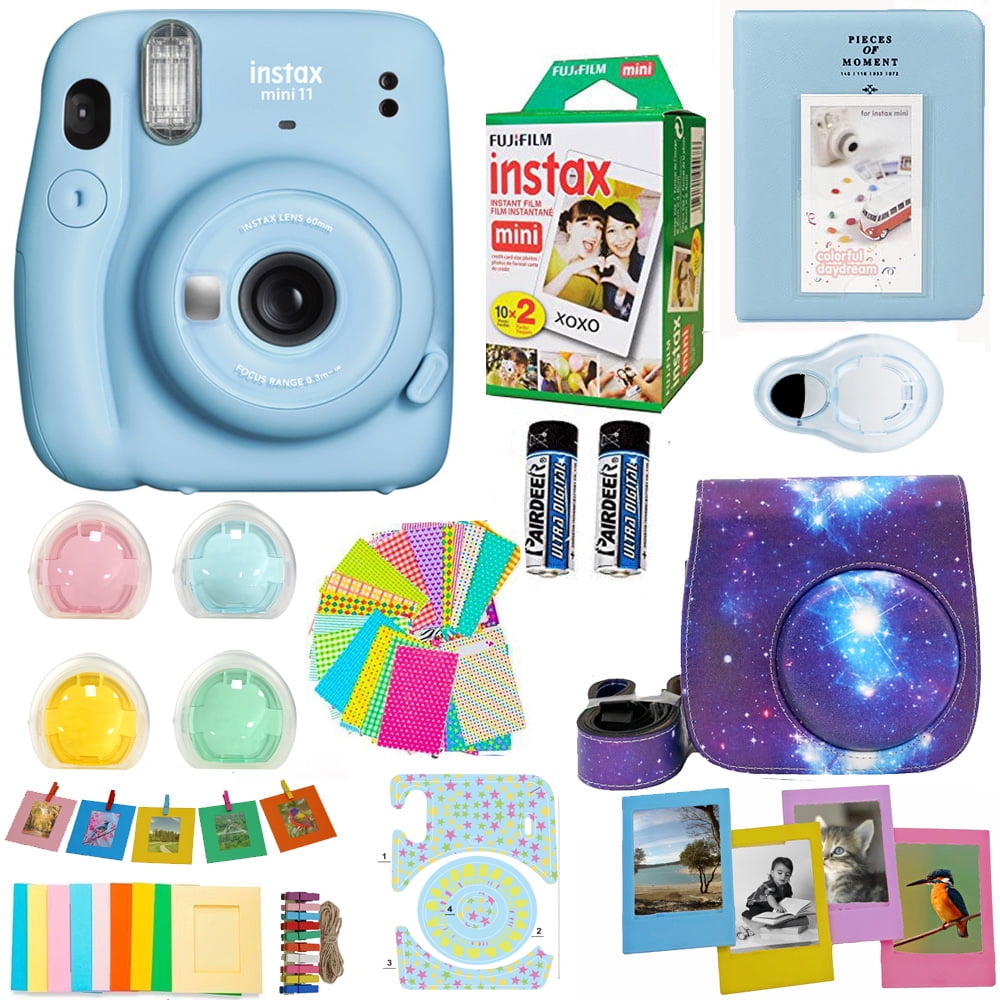 Ongepast Absorberend directory Fujifilm Instax Mini 11 Camera Sky Blue + Accessories kit for Fujifilm  Instax Mini 11 Camera Includes; Instant camera + Fuji Instax Film (20 PK) +  Galaxy Case + Frames + Selfie lens + Album And More - Walmart.com