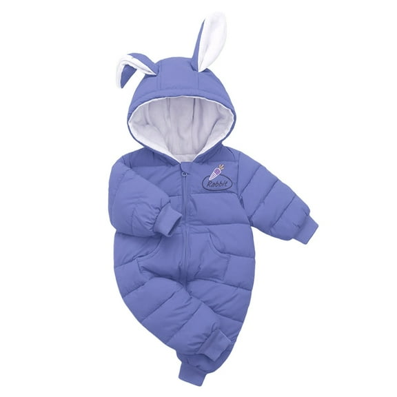 Newborn Baby Winter Warm Bodysuits Outfits Cute Rabbit Ear Hooded Zipper Romper Jumpsuits 0-12M