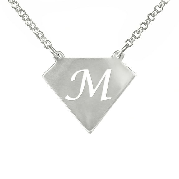 ♥ Personalized Diamond Shaped Script Initial Necklace in Sterling Silver