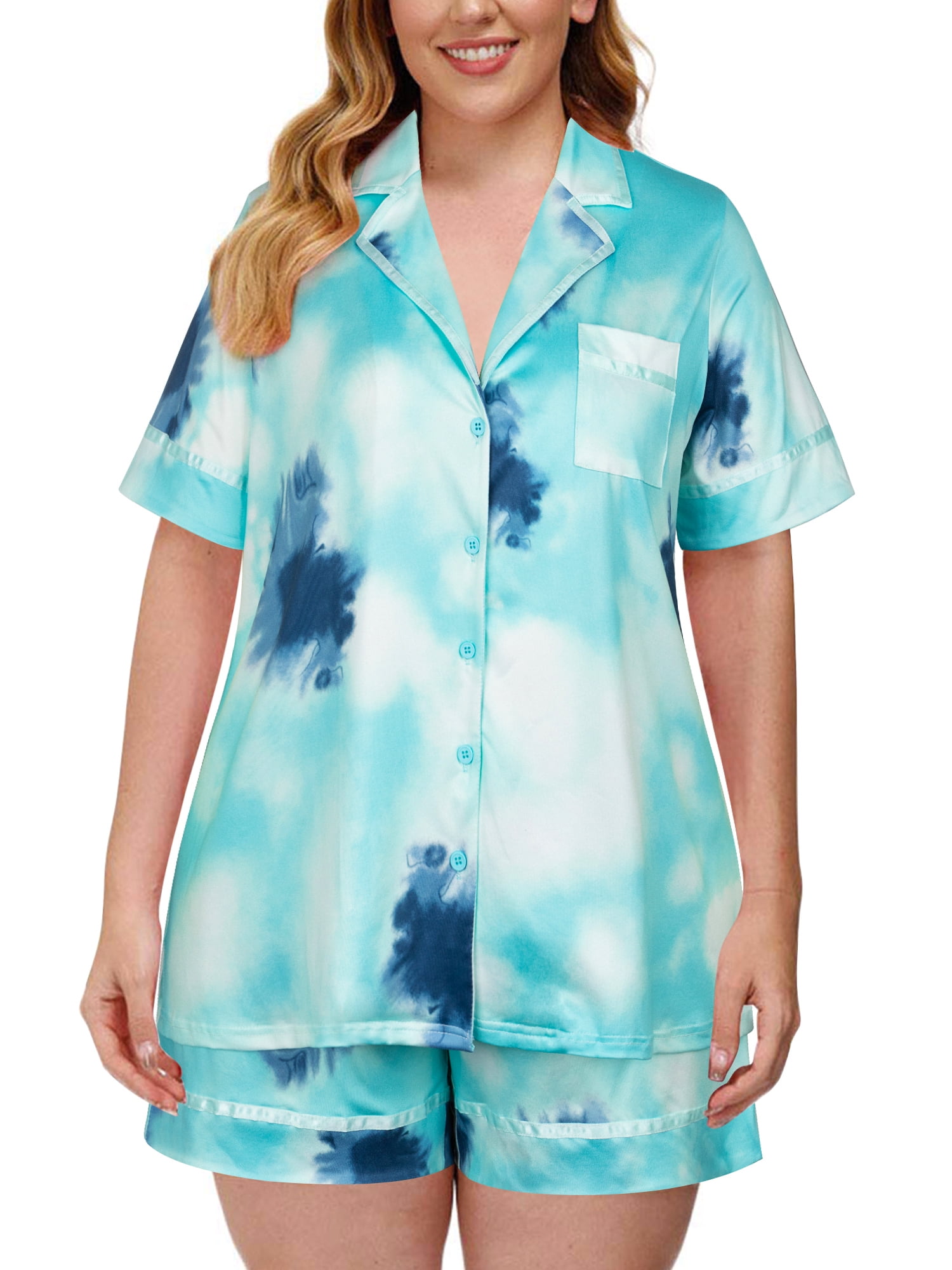 Chama Womens Plus Size Pajama Short Set PJ Sleepwear for Women(2 Piece