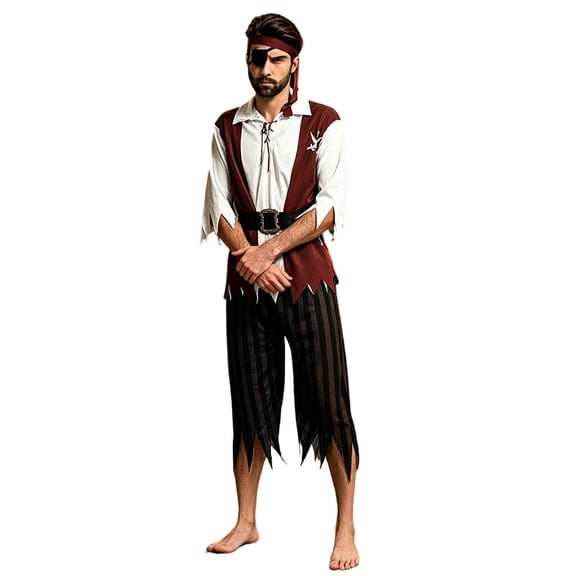 BOOMNY Halloween Mens Pirate Dress Up Funny Hallowmas Party Outfits Sets Playful Stage Performance Clothes Set