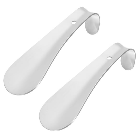 Uxcell 6in Shoe Horn, 2Pcs Metal Curved Handle Thickened Shoe Helper, Silver Tone