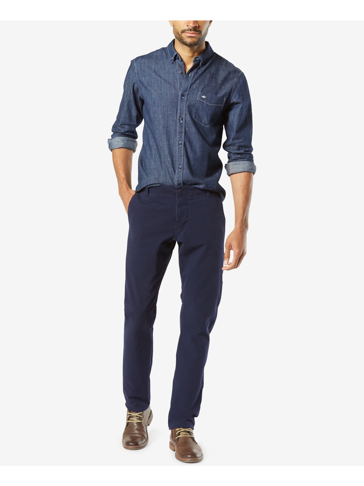 DOCKERS Mens Navy Expandable Waist Straight Leg Slim Fit Stretch Pants