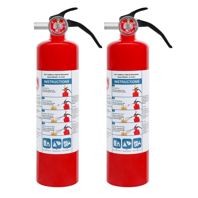 2 Pack ABC Dry Chemical Fire Extinguishers, 2.5 lb 1A:10B:C Rating for Home, Car, Boat, Quick Release Handle, Compact & Portable Dry Powder Extinguis