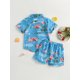thumbnail image 2 of Traje de verano para bebé niño, conjunto casual de camisa de manga corta con botones y pantalón corto con estampado tropical, 2 of 4